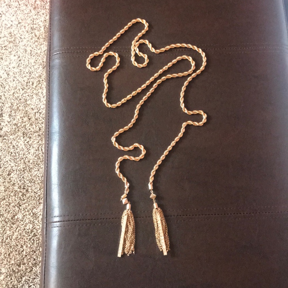 Long gold versatile tassel necklace
